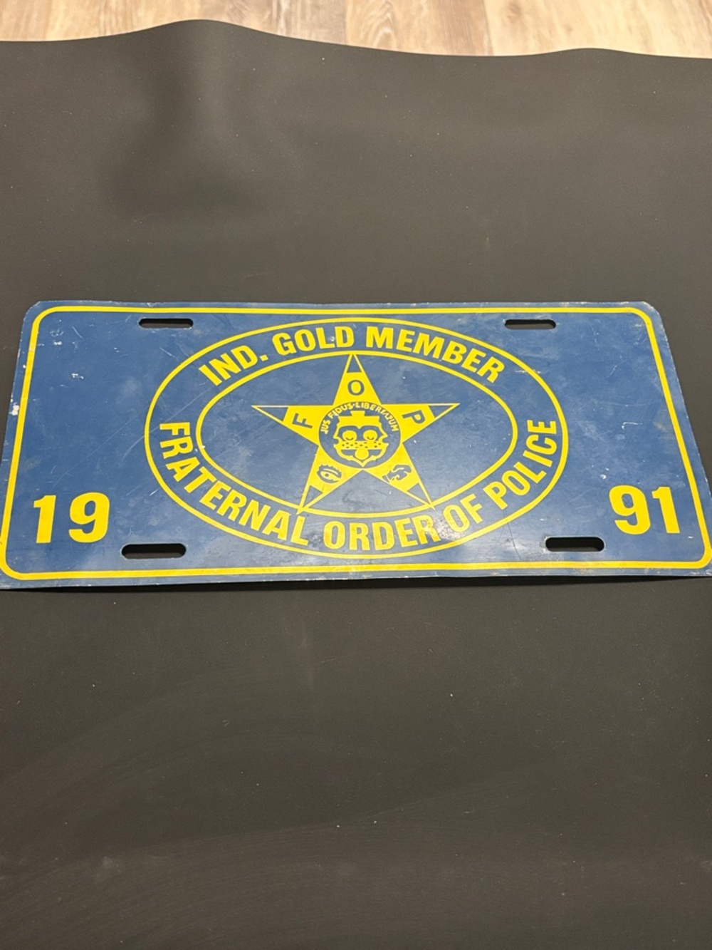 Vintage 1991 Indiana FOP Gold Member Fraternal Order License Plate